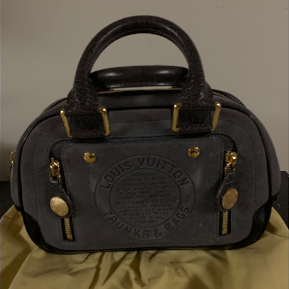 LOUIS VUITTON STAMP BAG GRAY SUEDE/ LEATHER